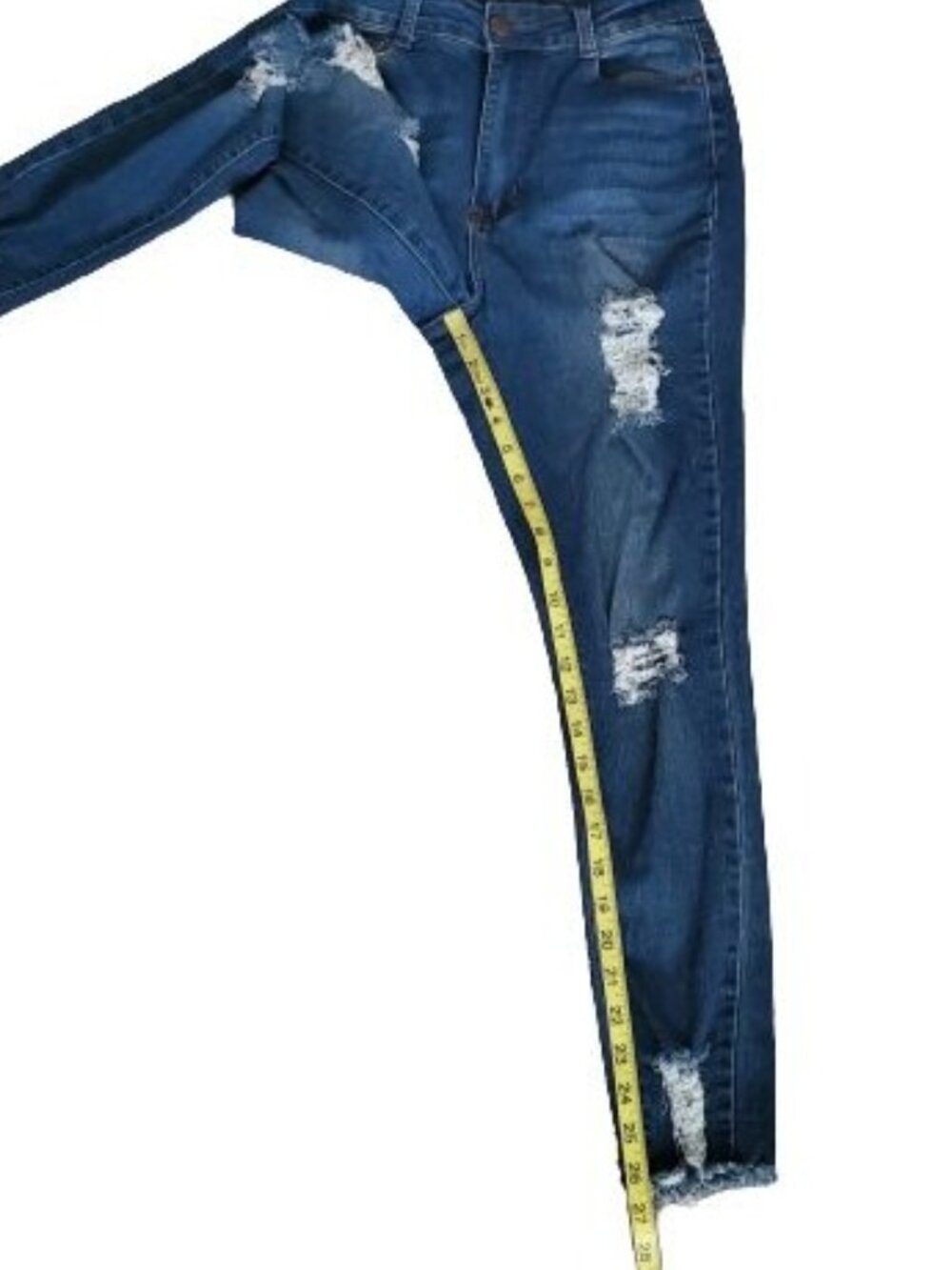 BOB Jeans High Waist Ripped Distressed Chewed Hem Skinny Blue Denim Jeans Sz 7/8 - Picture 10 of 11